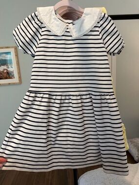 Janie and Jack Navy Striped Dress with White Peter Pan Collar